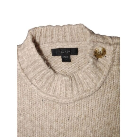 J Crew Womens Beige XXS Wool Blend‎ Button Shoulder Sweater Mock Neck Classic - Picture 11 of 11